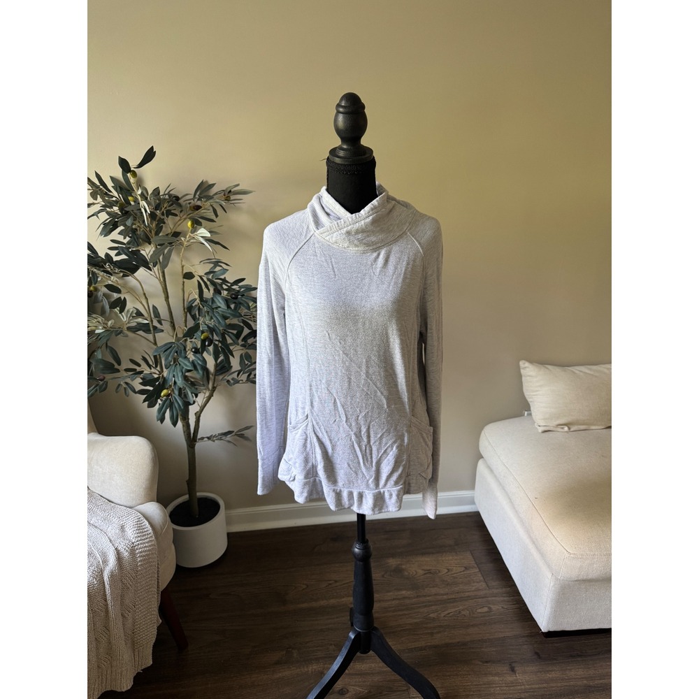 Yogalicious Womens Heather Grey Cowl Neck Pullover Pockets Modal Blend Medium